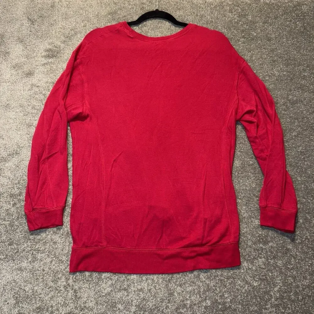 Peloton Weekender Sweatshirt Women's Medium Red Spellout Side Slit Crew Neck‎
